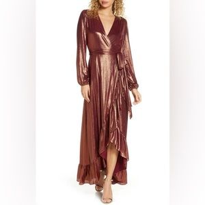 WAYF Meryl Long Sleeve Wrap High/low Gown